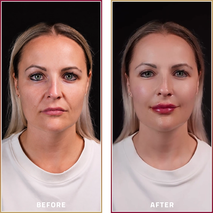 قبل وبعد إبرة الكاريزما مع Eye Booster وLip Booster مع د. زينب محمد